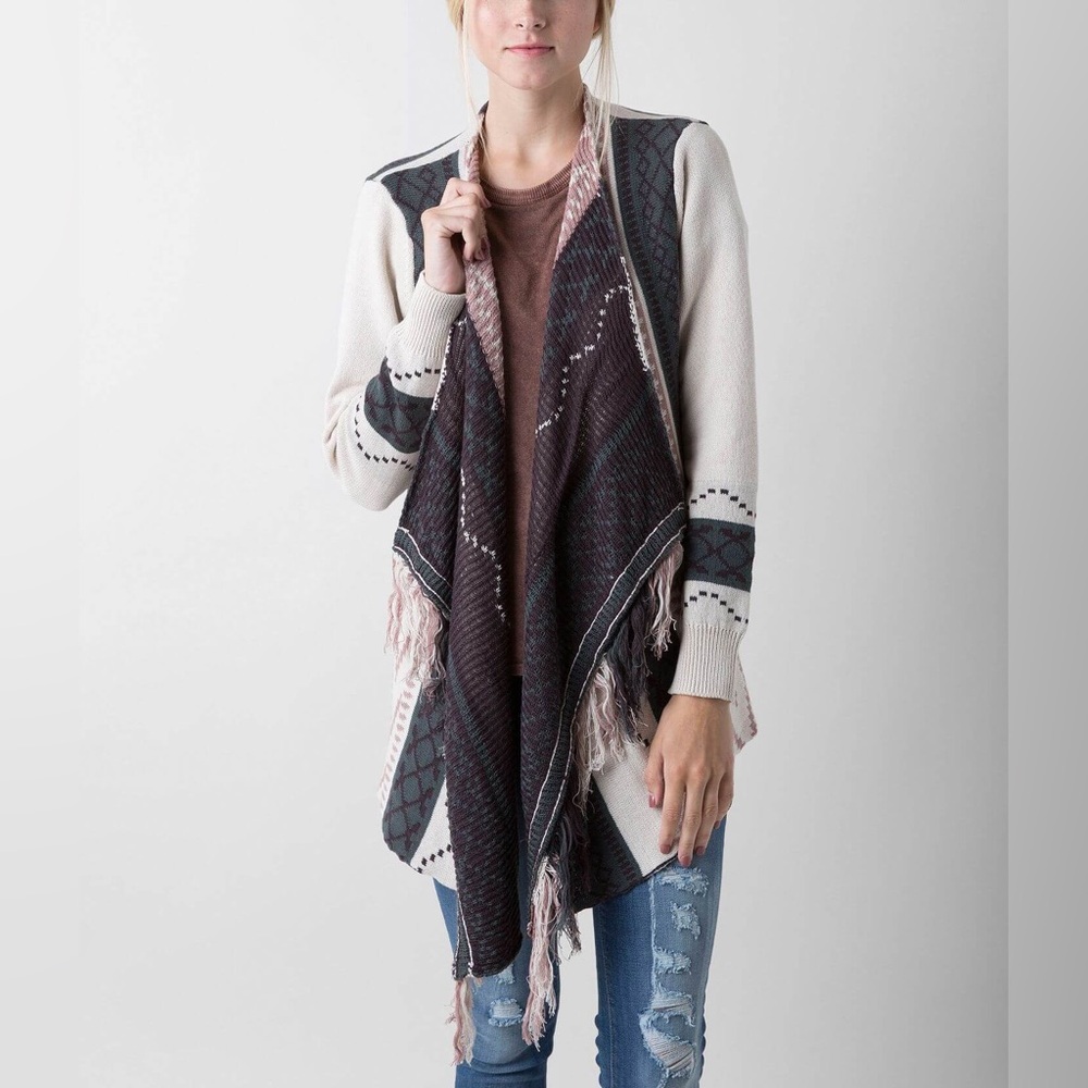 Jolt Open Weave Cardigan Sweater Flyaway Fringe Size Small